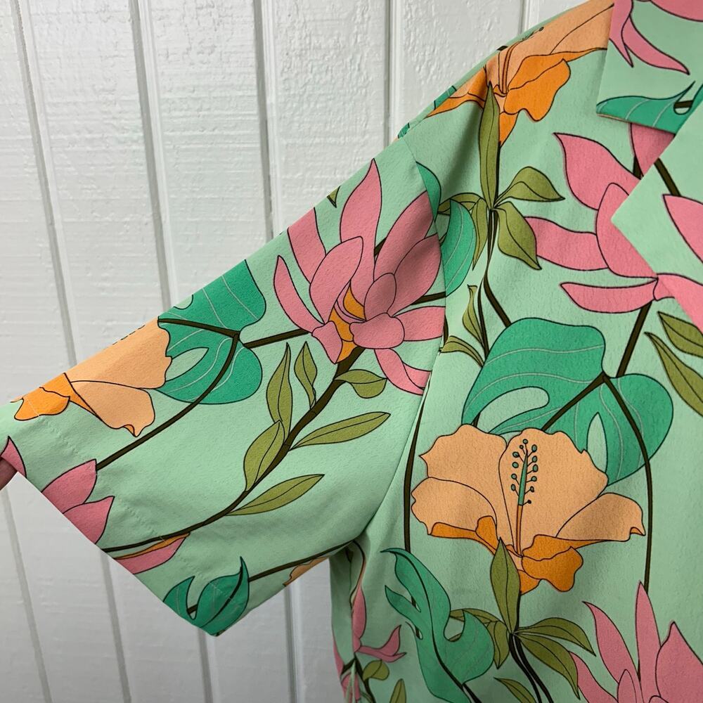 Lulus Green Floral Shirt Dress Preppy Spring Mini XL - Picture 2 of 8